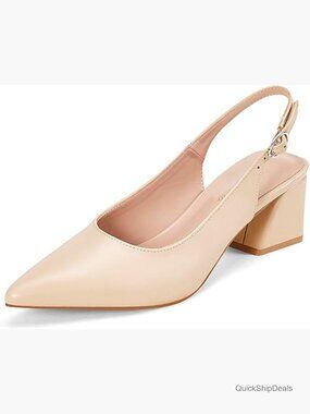 Slingback Closed Toe Block Chunky Low Heel Pumps - 2.36 Inches PU Leather